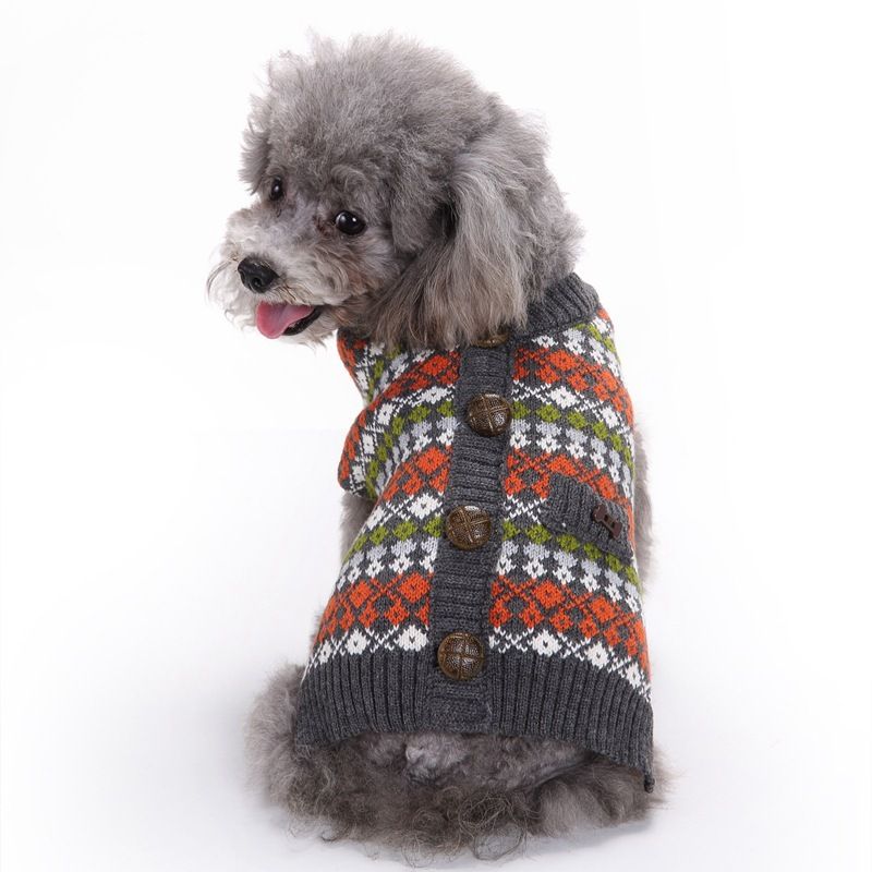 Dog Sweater Acrylic Knit Christmas Red Cardigan Button XL Size: XL; Neck (cm): 38-44; Bust (cm): 50-58; Back length (cm): 36-40; Recommended pet weight (kg)
