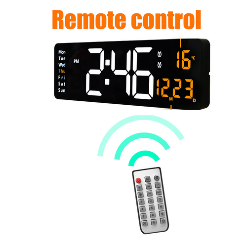 16" Orange Large Digital Big Jumbo LED Wall Desk Clock Display With Temperature Calendar — image 2