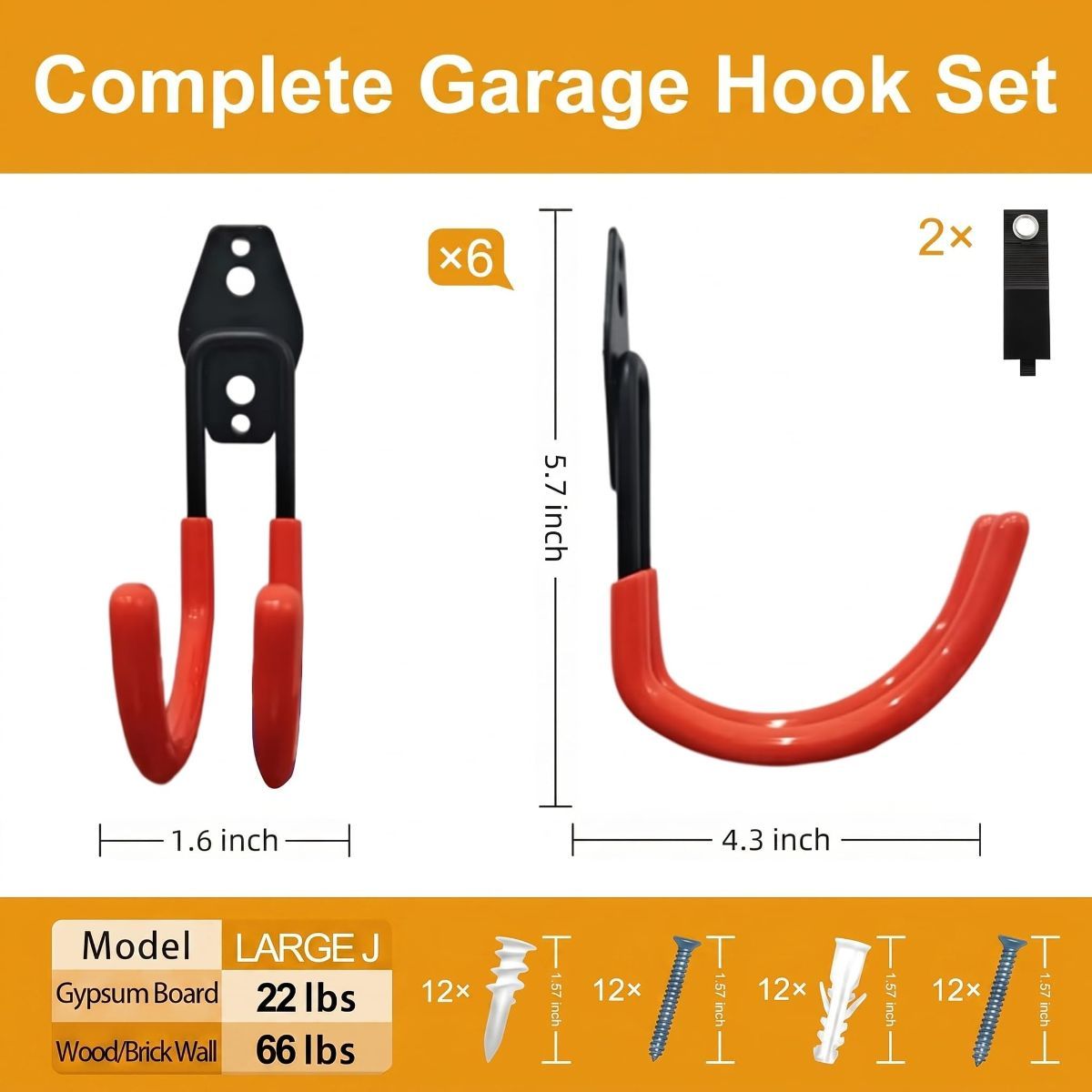 Garage Hooks, 6 Pack Large Round Wall Hooks for Hanging Heavy Duty Ladders, Bikes, Tools Ideal for Garage, Garden, Basement Utility Room Storage — image 2