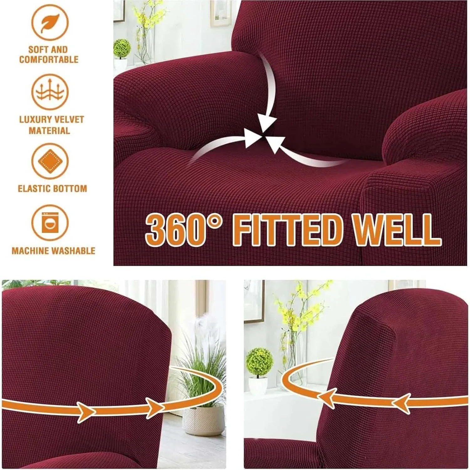 Power Lift Recliner Chair Cover High Stretch Soft Jacquard Fabric with Side Pocket for Standard Recliners Burgundy, Letter B Option โ image 5