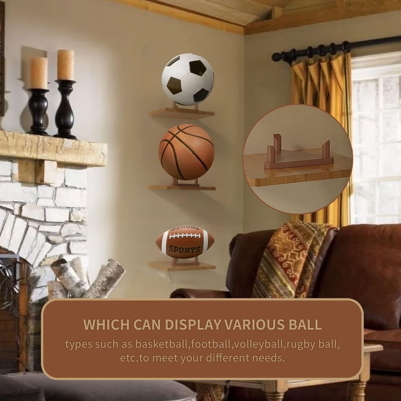 Ball Stand - Wooden Ball Display Stand - For Football, Basketball, Rugby, Volleyball, Sports Ball Storage Rack - Solid Wood Trophy Signature Souvenir Display โ image 4