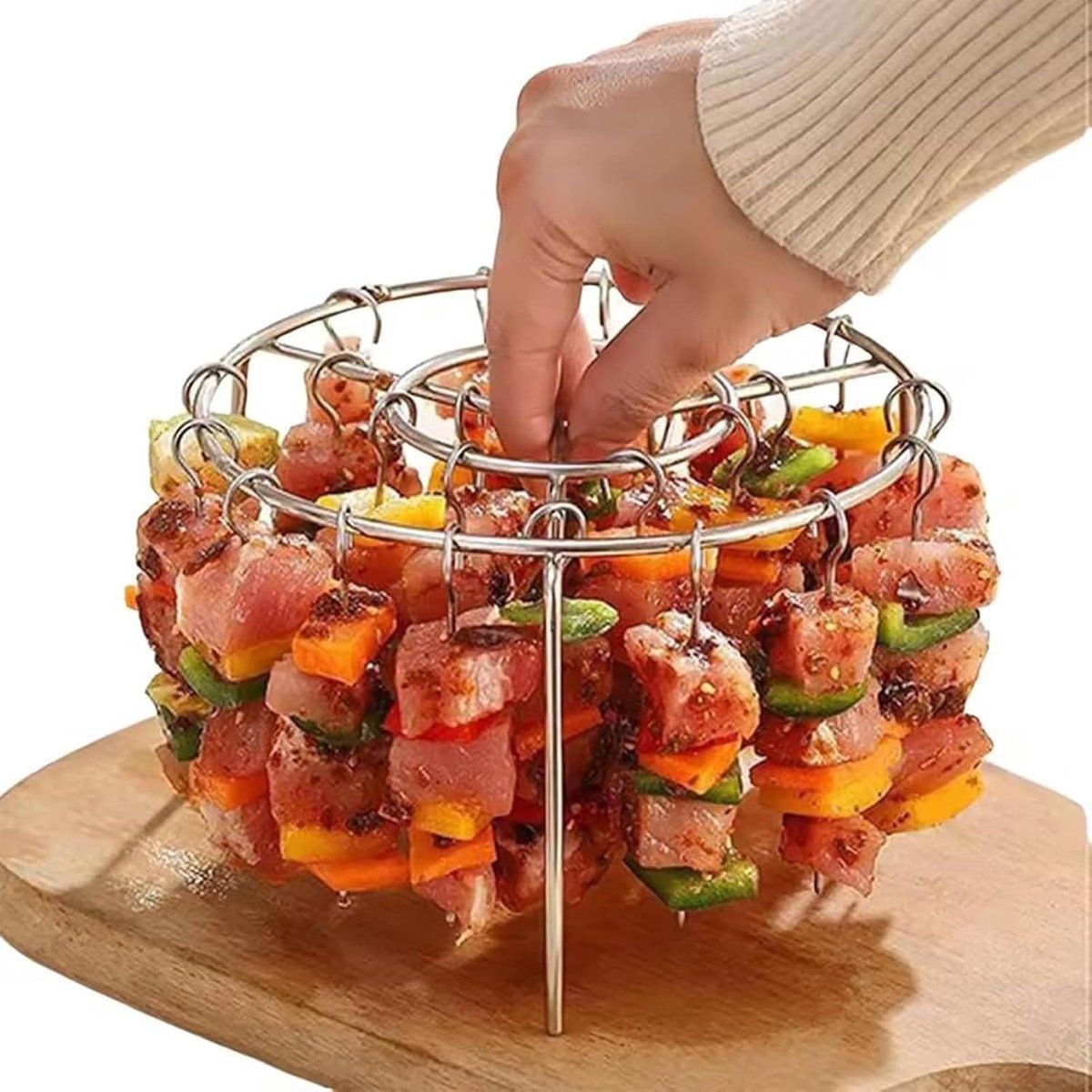 Stainless Steel Air Fryer Skewer Rack, Vertical BBQ Kebab Holder with 360 Degree Air Circulation, 16 x 10 cm for Oven Cooking โ image 2