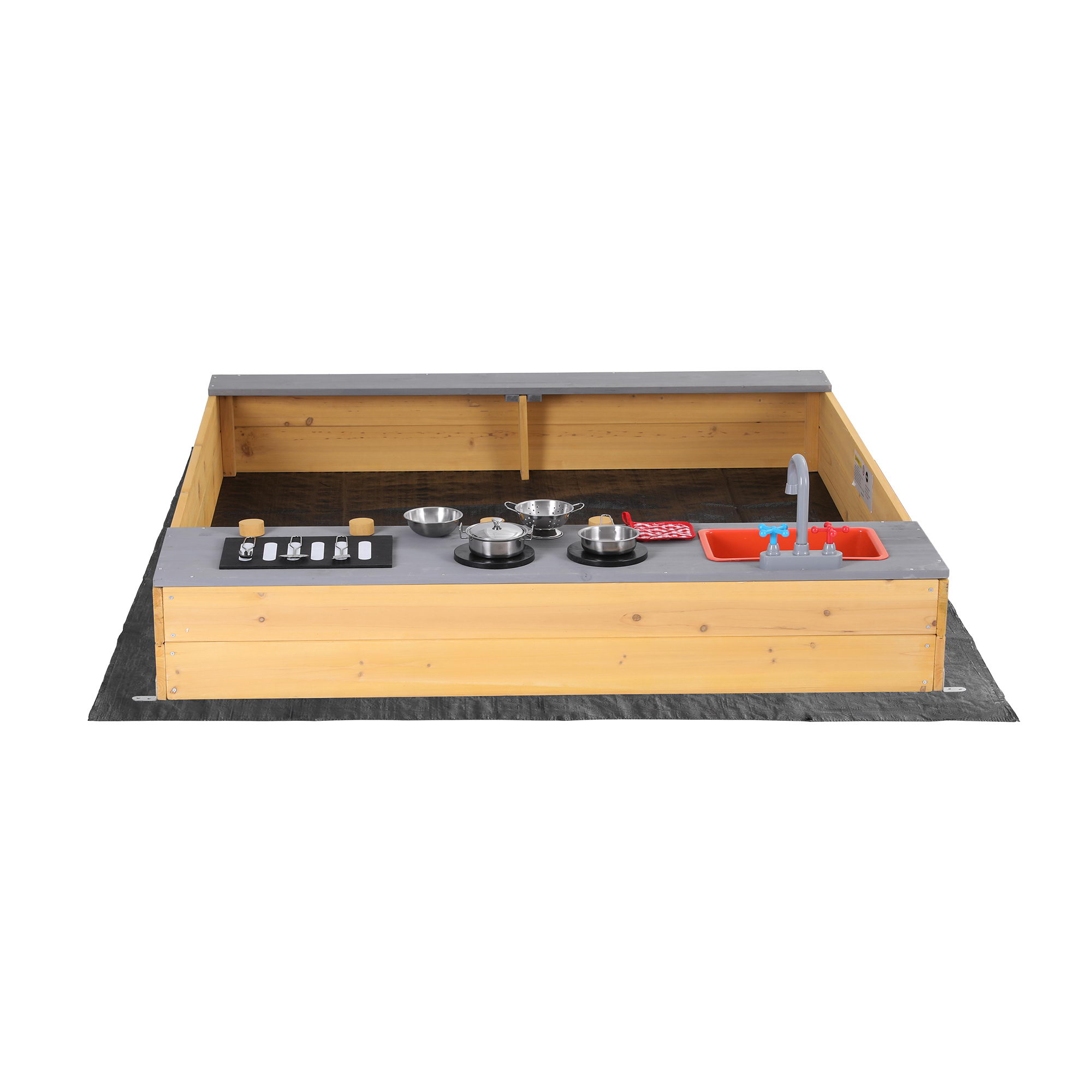 Keezi Wooden Sandpit Sand Pit Outdoor Kids Toy Box Mud Kitchen Sink Storage Bench — image 3