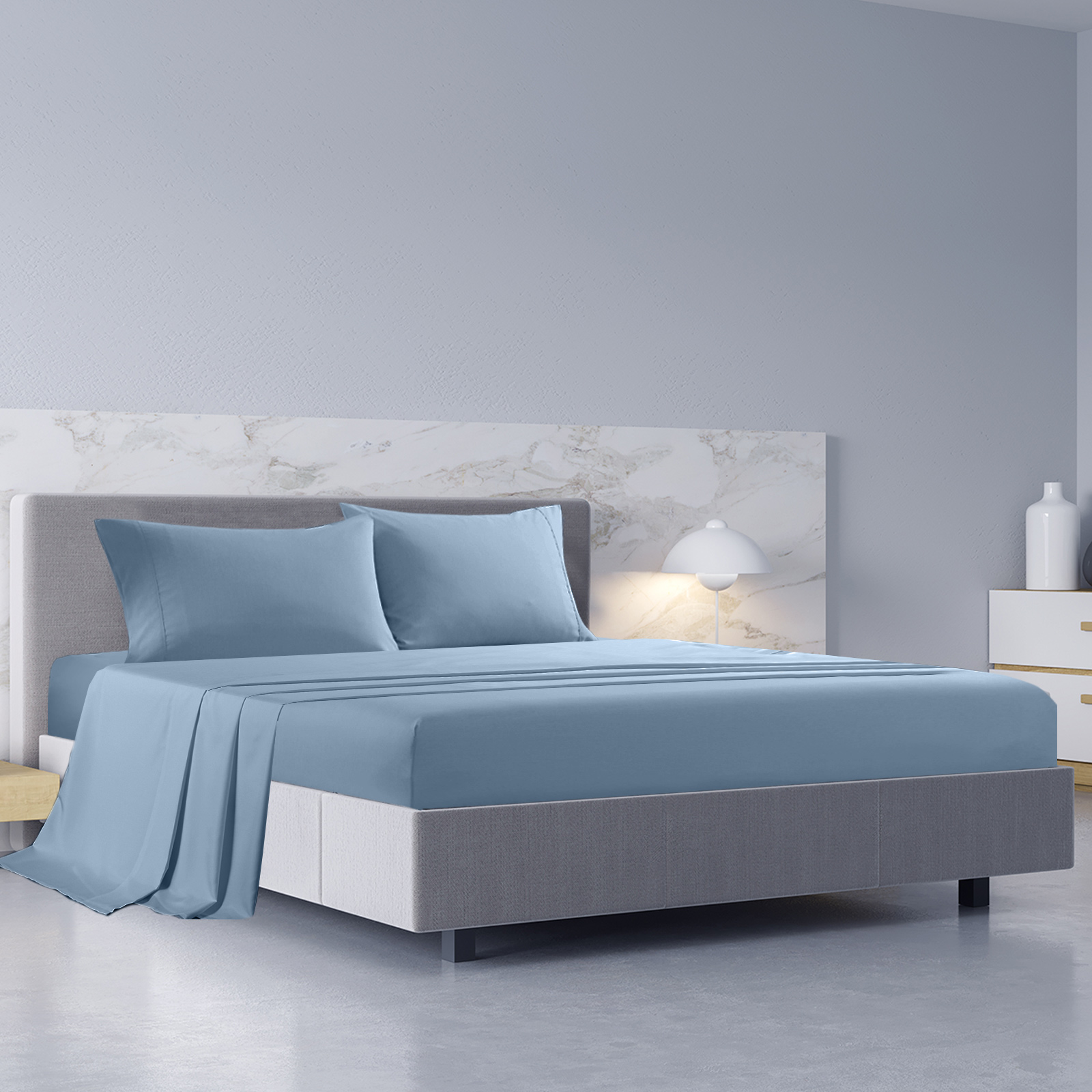 Royal Comfort 1000TC Hotel Grade Bamboo Cotton Sheets Pillowcases Set Ultrasoft - King - Blue Fog โ image 2