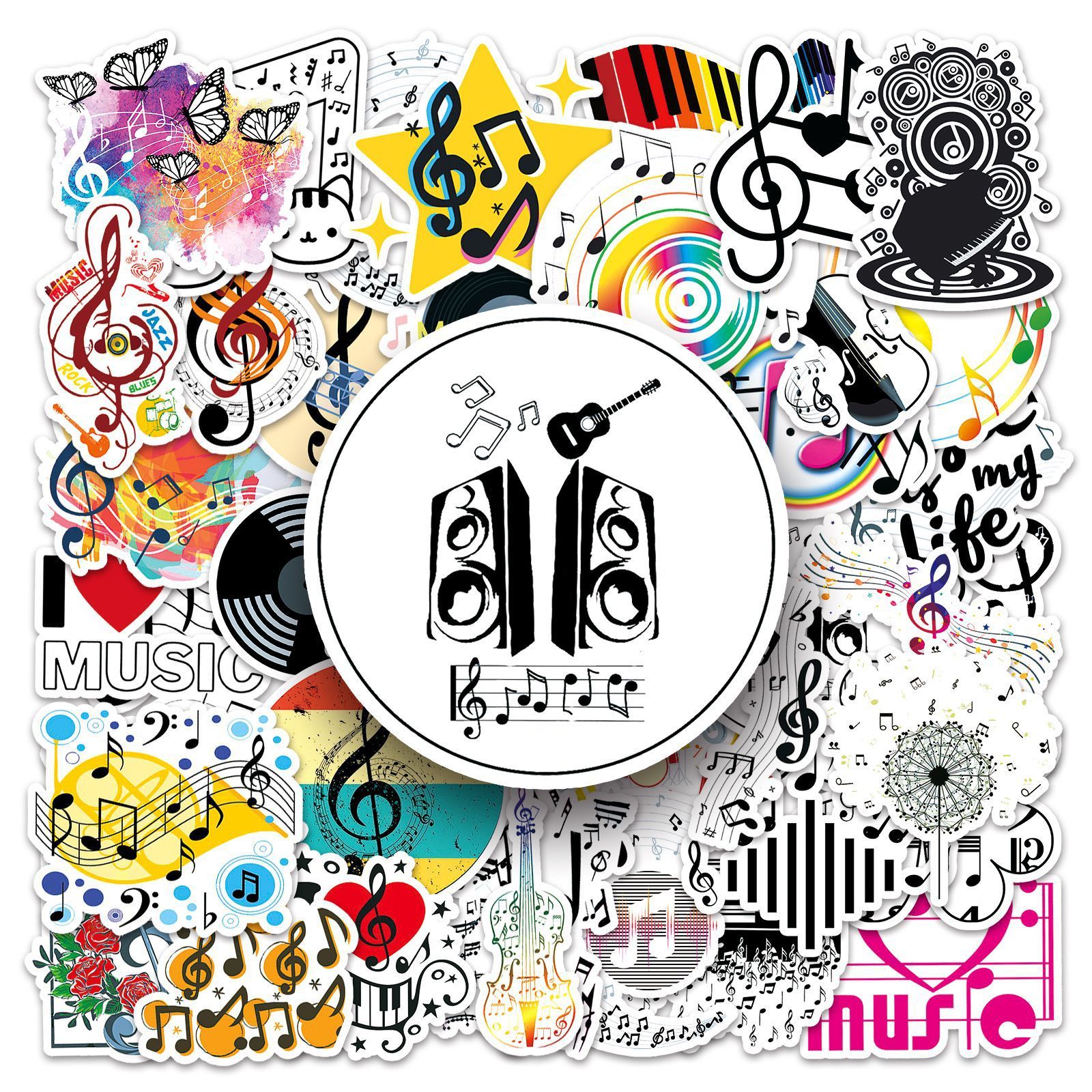 50Pcs Music Stickers for Water Bottles Vinyl Musical Note Stickers for Kids Waterproof Music Stickers for Laptop Guitar — image 2