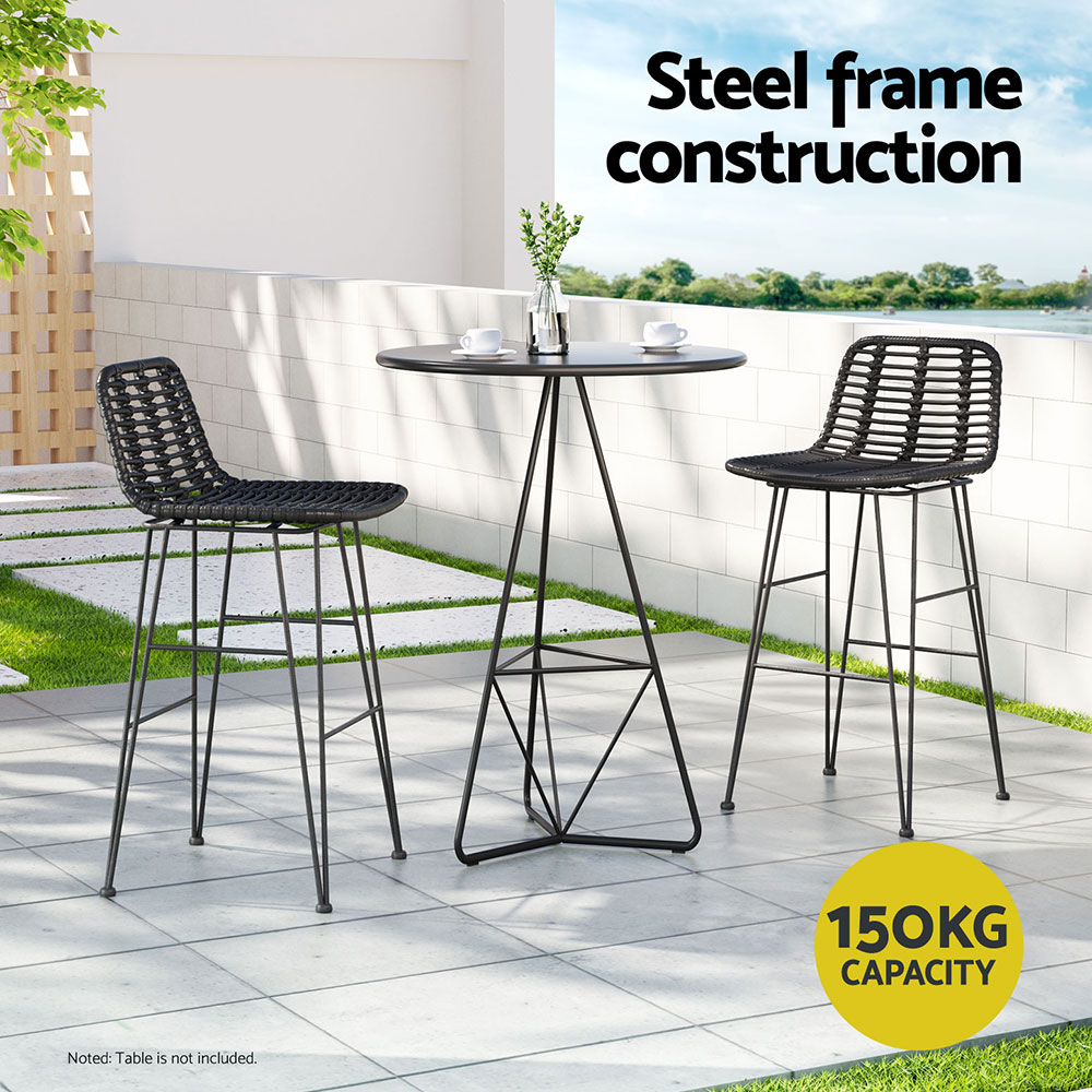 Gardeon 2x Outdoor Bar Stools Rattan Black — image 4