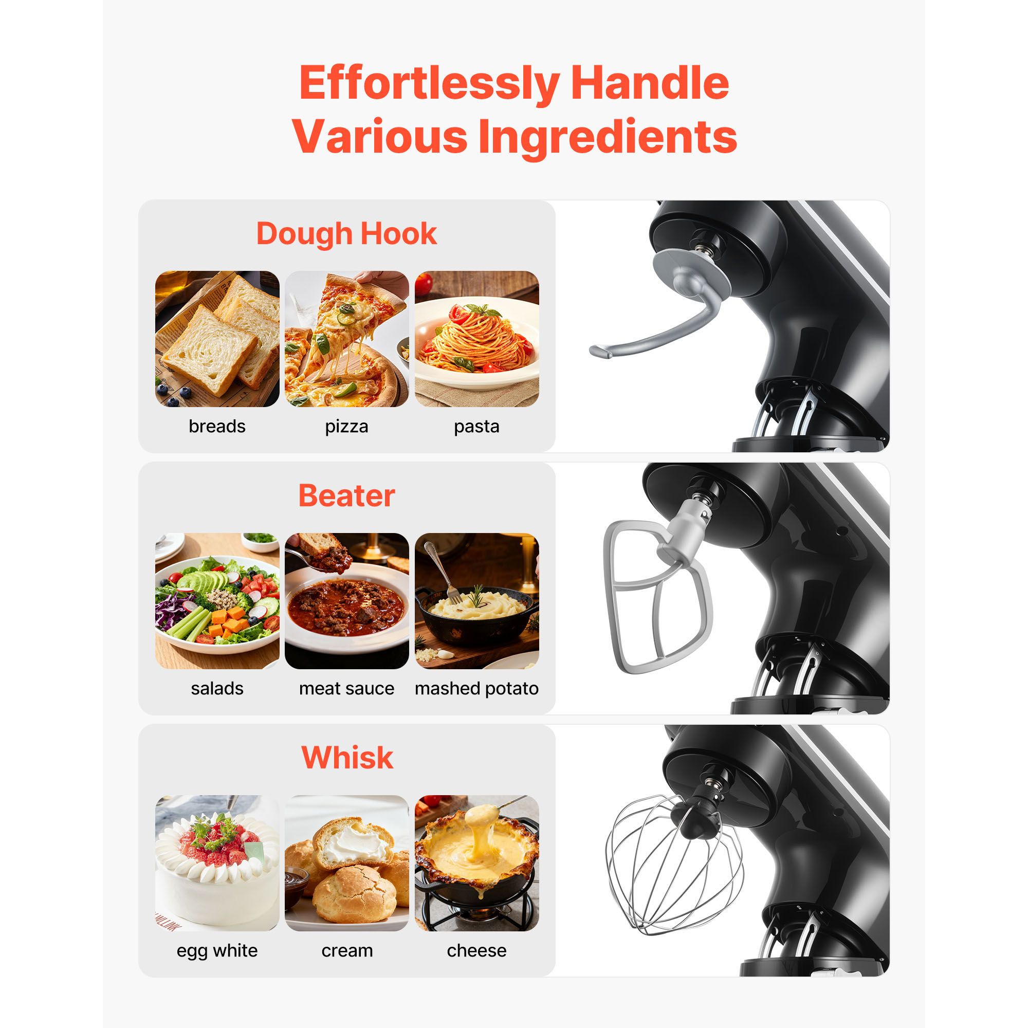 Stand Mixer 5.68 L Electric Dough Mixer 1100W 6 + P Speeds Food Beater — image 2