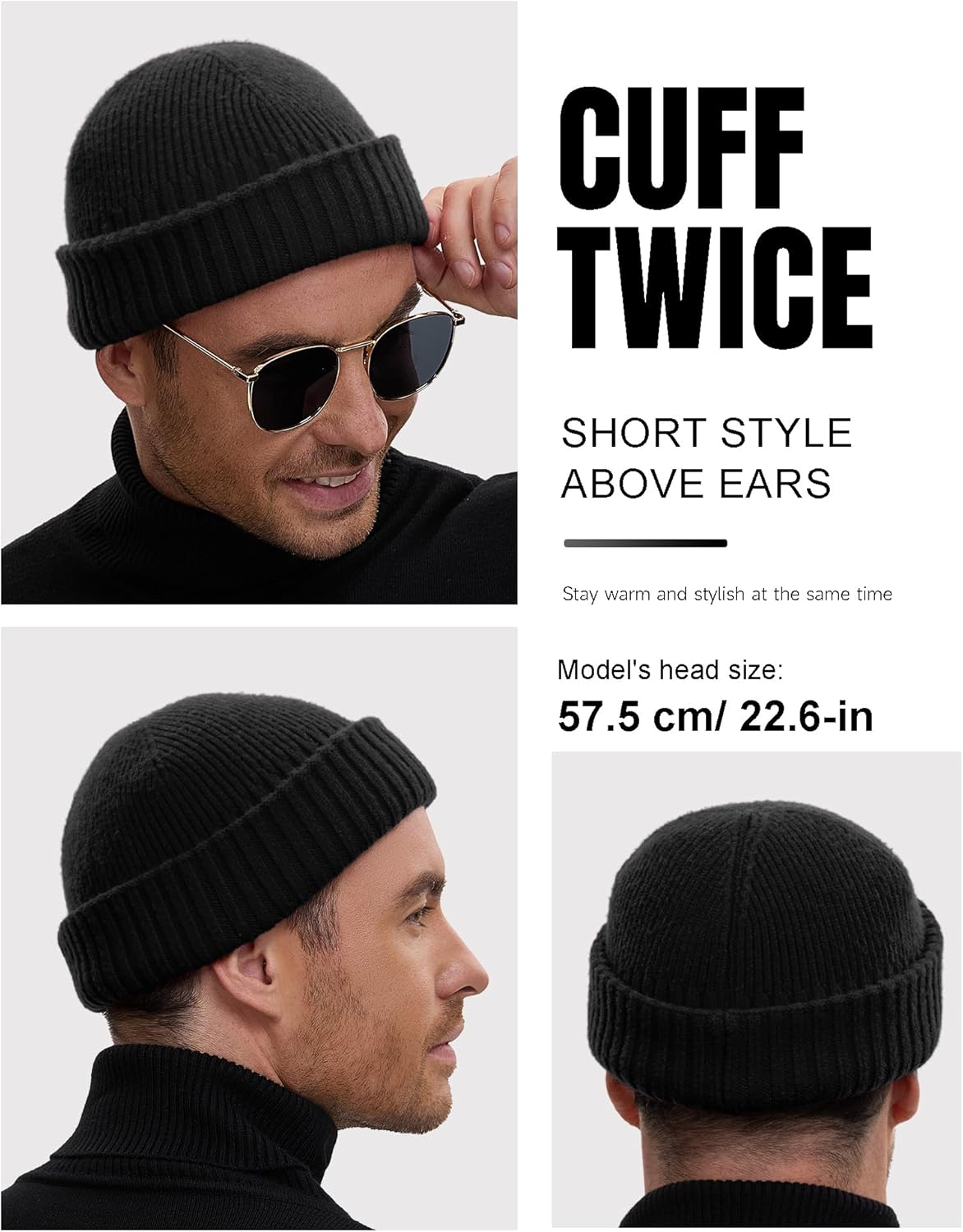 50% Wool Double Cuff Knit Beanie Hat for Men Women, Short Fisherman/Slouchy Warm Winter Skull Cap Trawler Watch Cap โ image 5