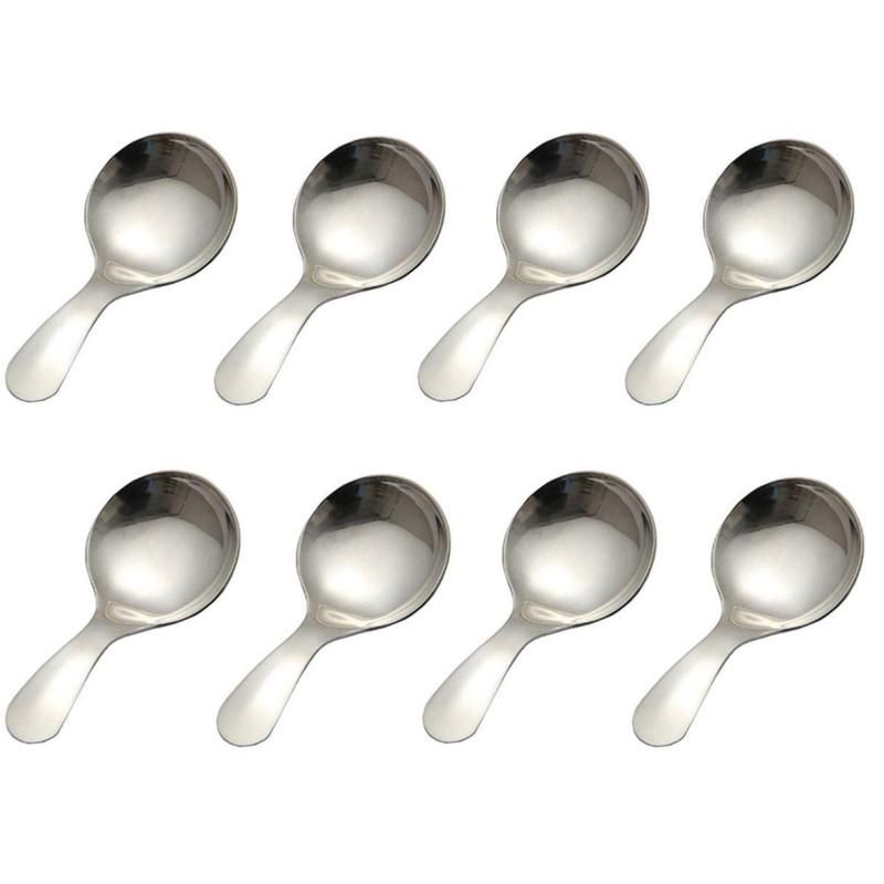 8PCS Silver Stainless Steel Short Handle Spoons Soup Spoons Condiments Spoon Dessert Spoon Tea Coffee Spoons