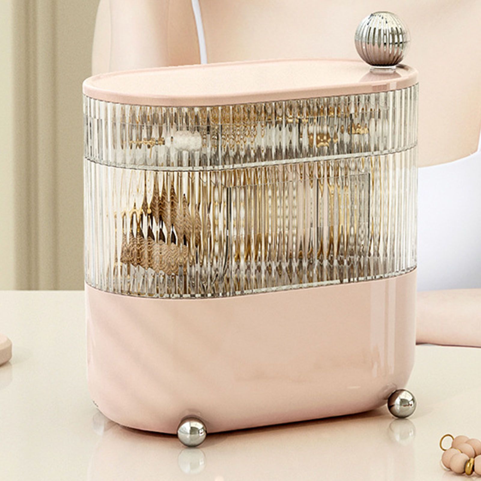 Desktop Storage Box 3 Tier Rotating Divided Organizer for Jewelry Data Cable Cosmetic Cream Pink โ image 5