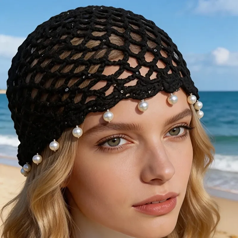 Bohemian Pearl Tassel Turban Headband – Hand-Woven, Breathable & Lightweight, Literary & Versatile, Brightens Up Your Summer Look. (Khaki) — image 4