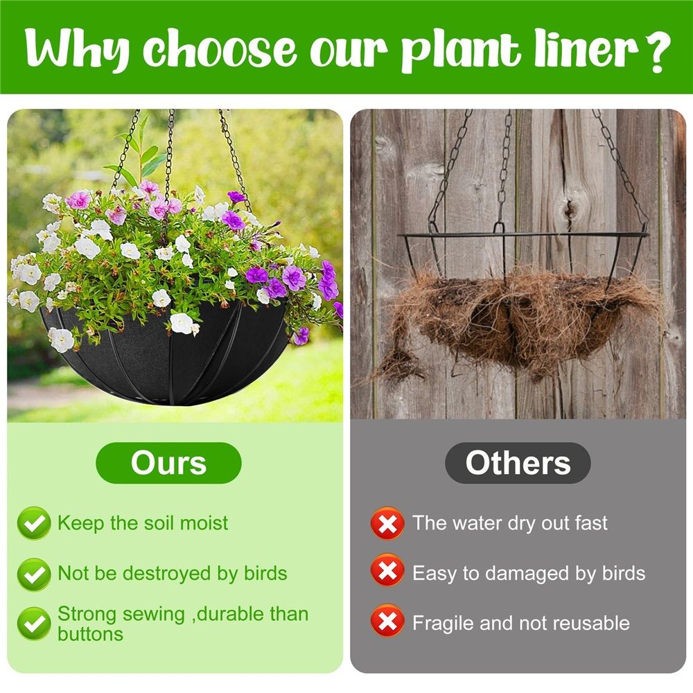 4 Pack 14 Inch Fabric Planter Basket Liner- Felt Flower Pot Liners Replacement Coco Fiber Liner for Hanging Basket Flowers Round Hanging Basket Liners Prevent โ image 5