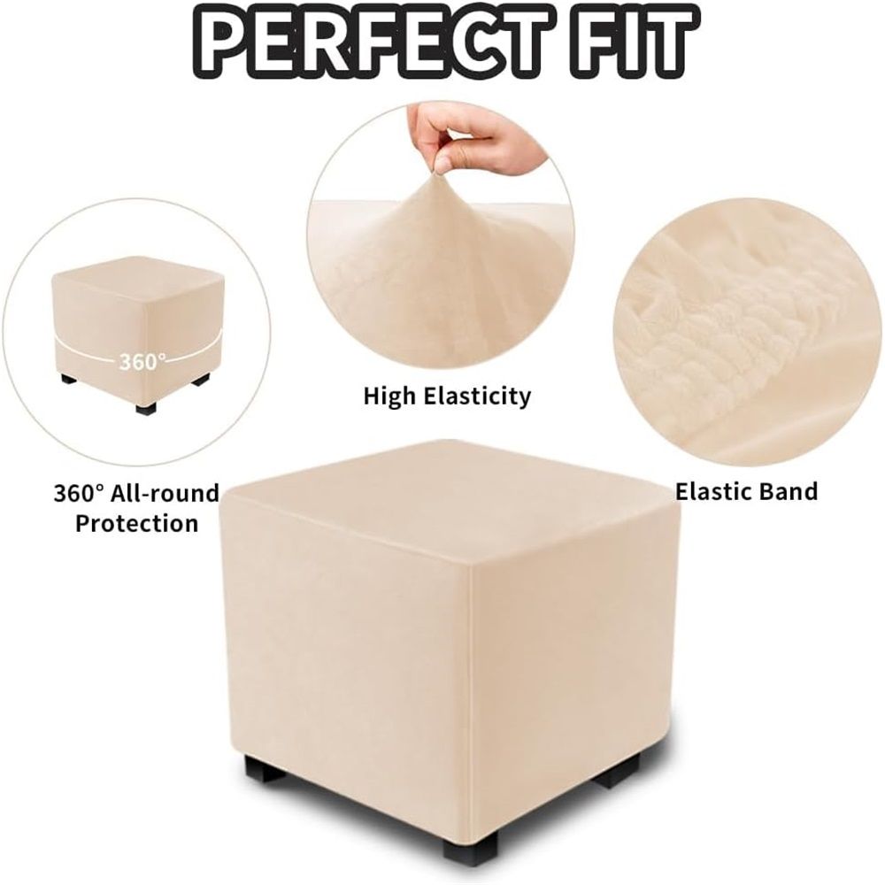 Super soft elastic fabric square cover footstool furniture protective cover elastic bottom comfortable silver fox fur (beige S) โ image 3