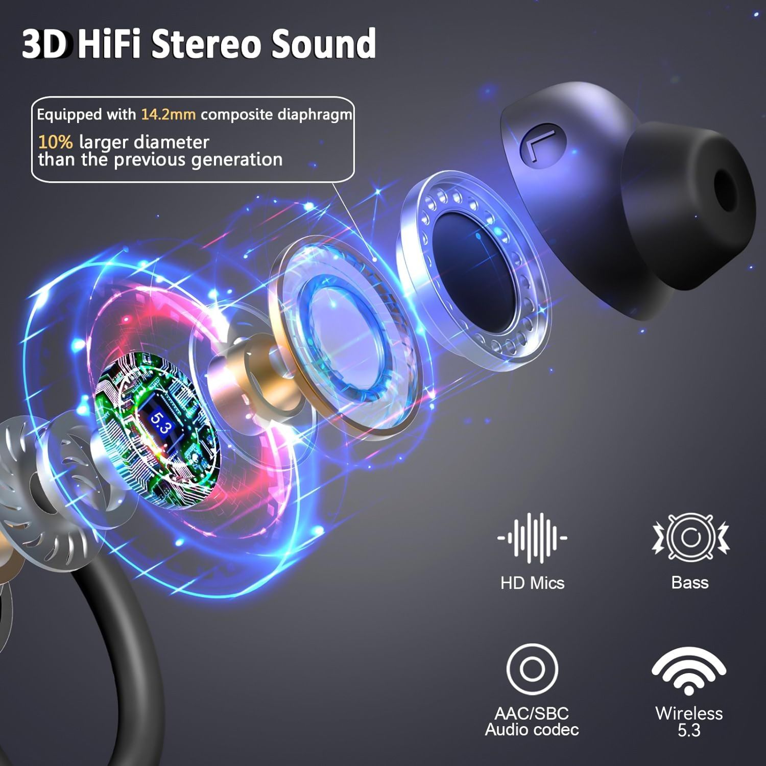 Wireless Earbuds Sport Bluetooth 5.3 Headphones 3D Bass Hi-Fi Stereo Over Ear Buds, 48H Noise Cancelling Headset with Earhook,Earphones Workout Running Gym for — image 3