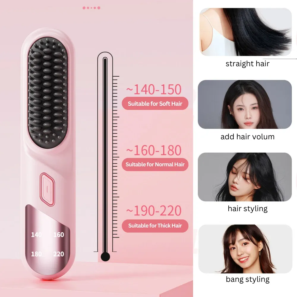Cordless Hair Straightener Brush Portable Mini Ionic Straightening Comb 4000mAh-Purple — image 5