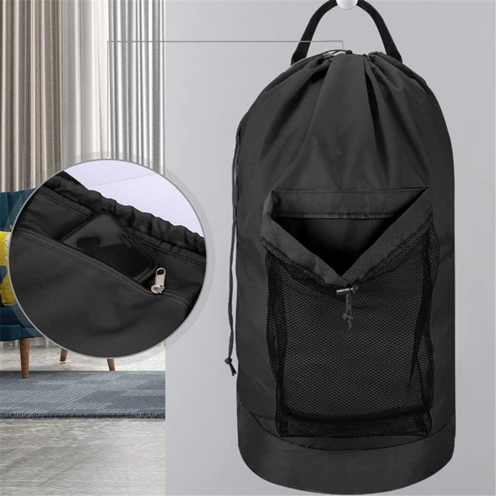 Backpack Laundry Bag, Laundry Backpack with Shoulder Straps and Mesh Pocket Durable Nylon Clothes Hamper Bag with Drawstring Closure for College, (Black) โ image 2