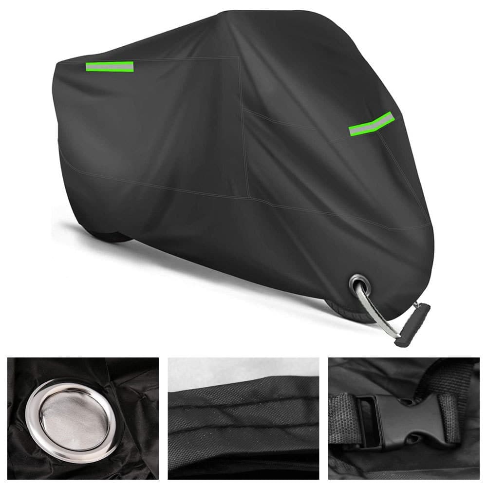 Waterproof Motorcycle and Moped Cover with Reflective Strips UV and Dust Resistant Black, 220x95x110cm — image 4
