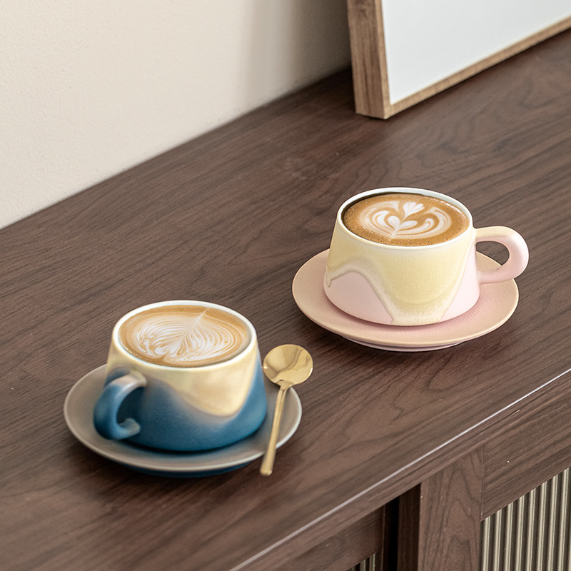 Artistic Ceramic Coffee Cup & Saucer Set with Spoon - Gradient Glaze, 240ml, Gift Boxed(Green) — image 4
