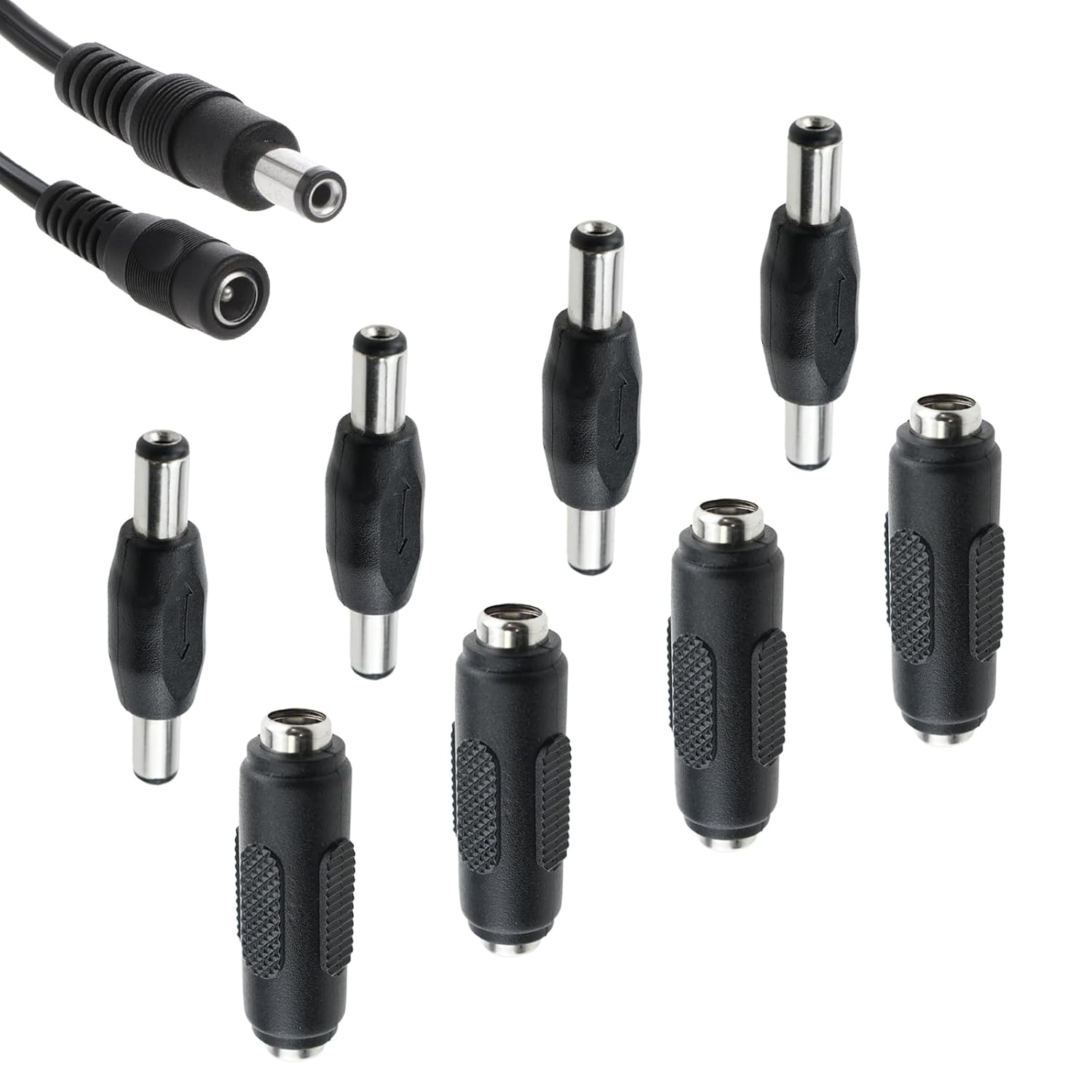 8Pcs 12V DC 5.5 × 2.1mm Female to Female Power Connector Adapter & DC 5.5 × 2.1mm Male to Male Power Plug Jack Connector for Led Strip Light CCTV Camera