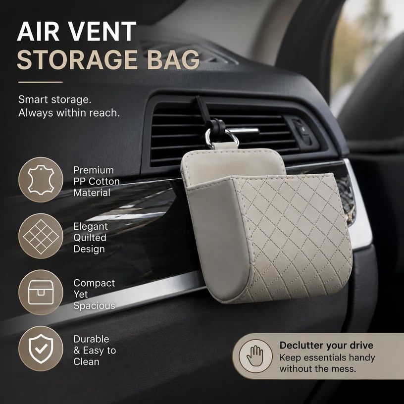 Soft Sheepskin Car Air Vent Storage Bag, Multifunctional Vehicle Pocket For Phone Small Sundries, Black ā image 3