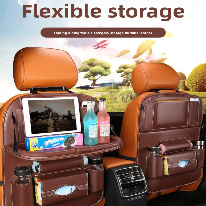 2-PCS Orange PU Leather Car Back Seat Organizer Kick Mat with Touch Screen Tablet Holder Multi-Pocket Travel Storage Bag — image 2