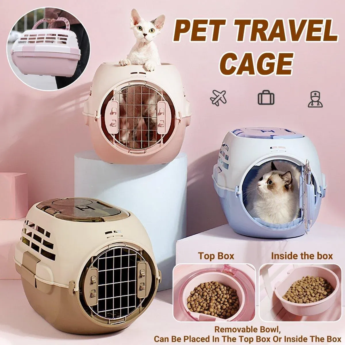 Dog and Cat Carrier Large Space Removable Sunroof Air Carrier for Pet Travel - Blue โ image 2