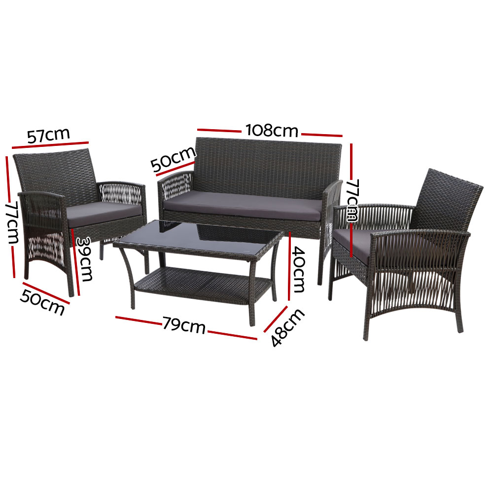 Gardeon 4PCS Outdoor Sofa Set with Storage Cover Wicker Harp Chair Table Grey โ image 2