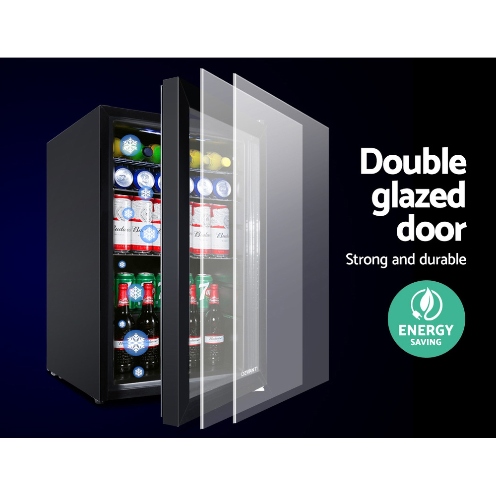 Devanti 70L Bar Fridge Glass Door w/Light Black — image 4