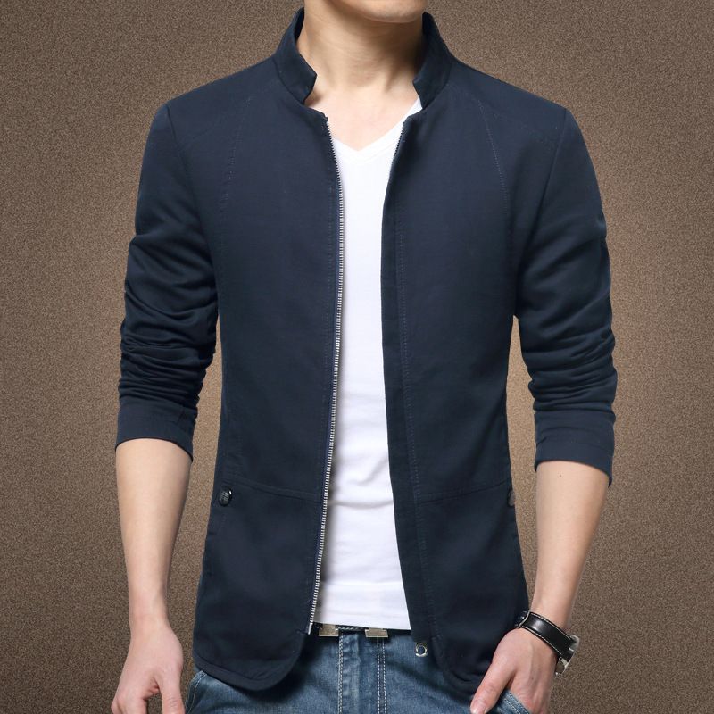 Men's Slim Fit Autumn Jacket Korean Style Polyester Khaki L Size: L; Height (cm): 170-175; Weight (kg): 65-75; Bust (cm): 104; Shoulder width (cm): 45; Length โ image 3
