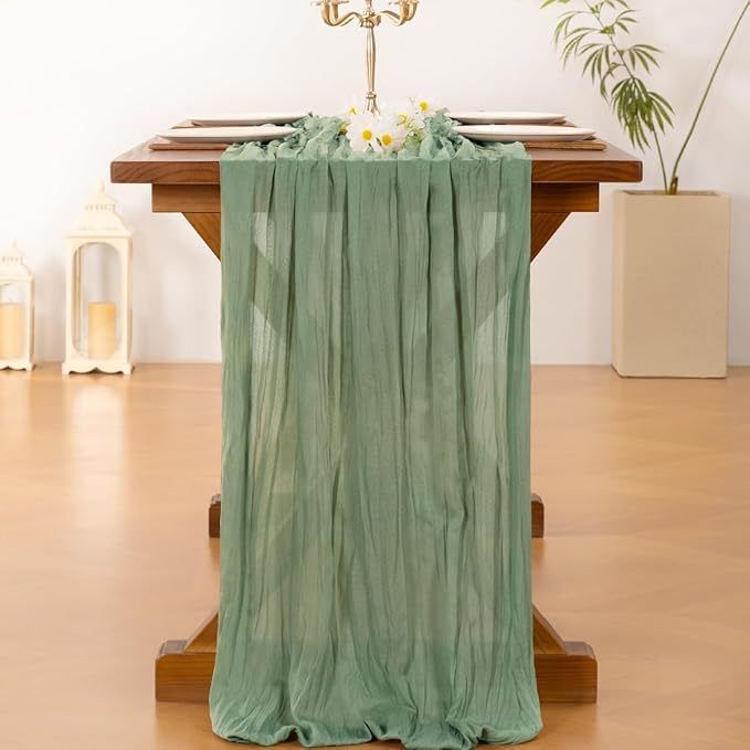 Table Runner -Grass Green 9.84ft Wrinkle Fabric Table Decor for Wedding, Party, Dessert Table and Event Decoration — image 3