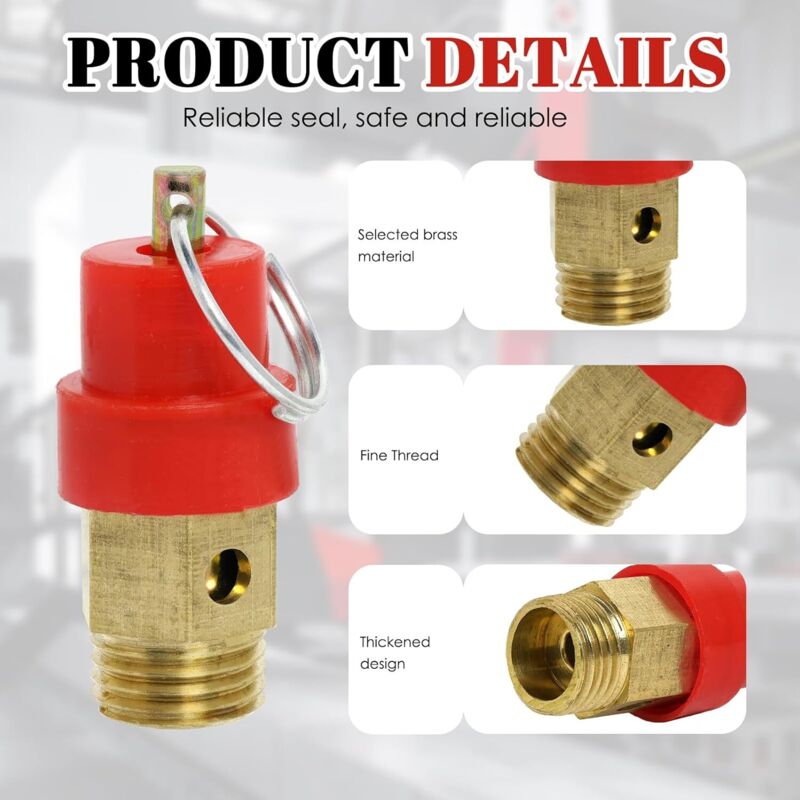 Air Compressor Safety Valve G1/4 Male Connector 115 PSI Set Pressure Red Capsule Compressor Air Pressure Safety Valve 1pc โ image 4
