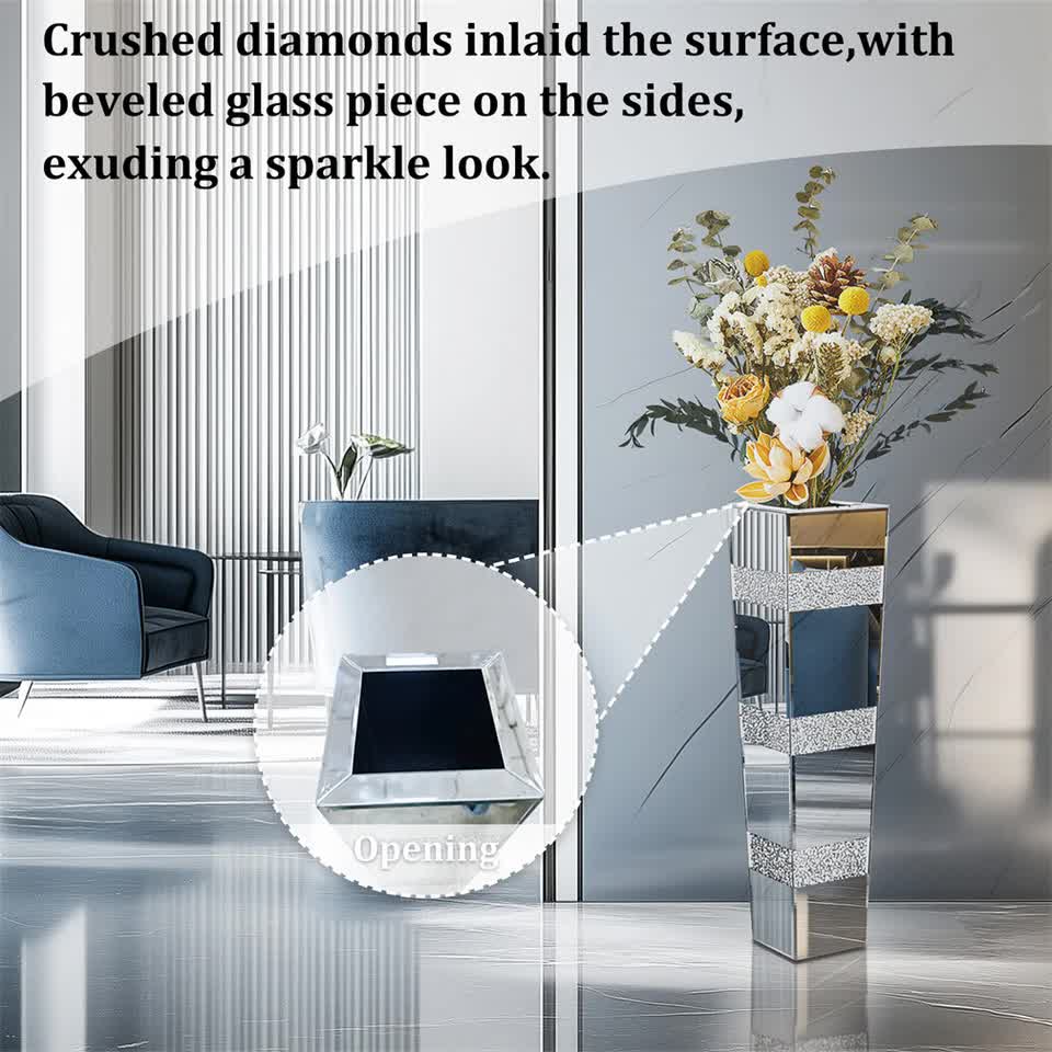 P&P Silver Crushed Diamond Flower Vase with Mirrored Glass for Elegant Home Decoration โ image 6