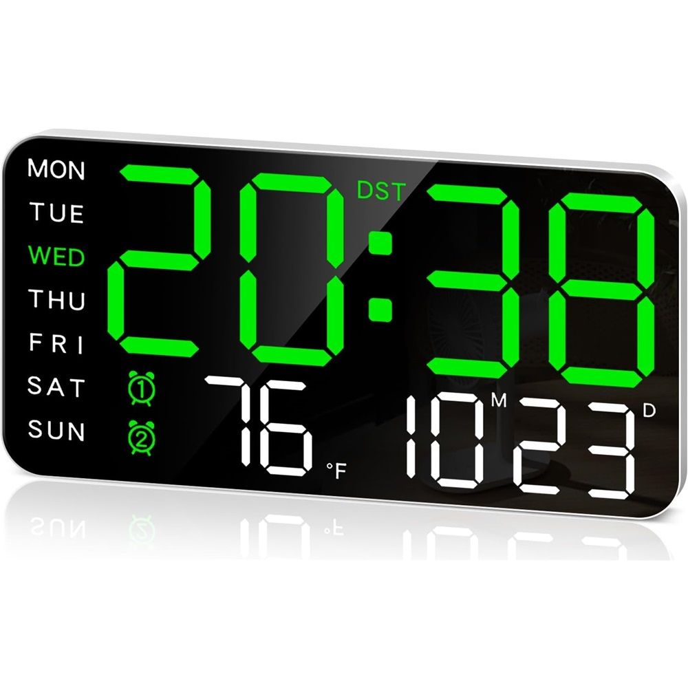 Large Digital Wall Clock, Led Alarm Clock with Big Digits, Date, Temperature, DST, Modern Decor Design for Desk,Brightness for Room, Bedroom, Gift, Yougster