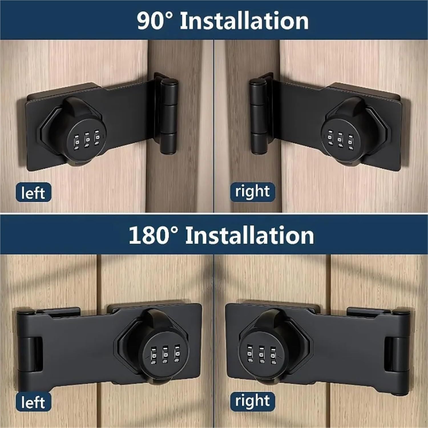 1 pcs Password Rotary Hasp Locks, Collapsible File Cabinet Lock Desk Drawer Lock, for 90 Degree and 180 Degree Drawers,Doors, Flip Barn Door, Outdoor (Black โ image 3