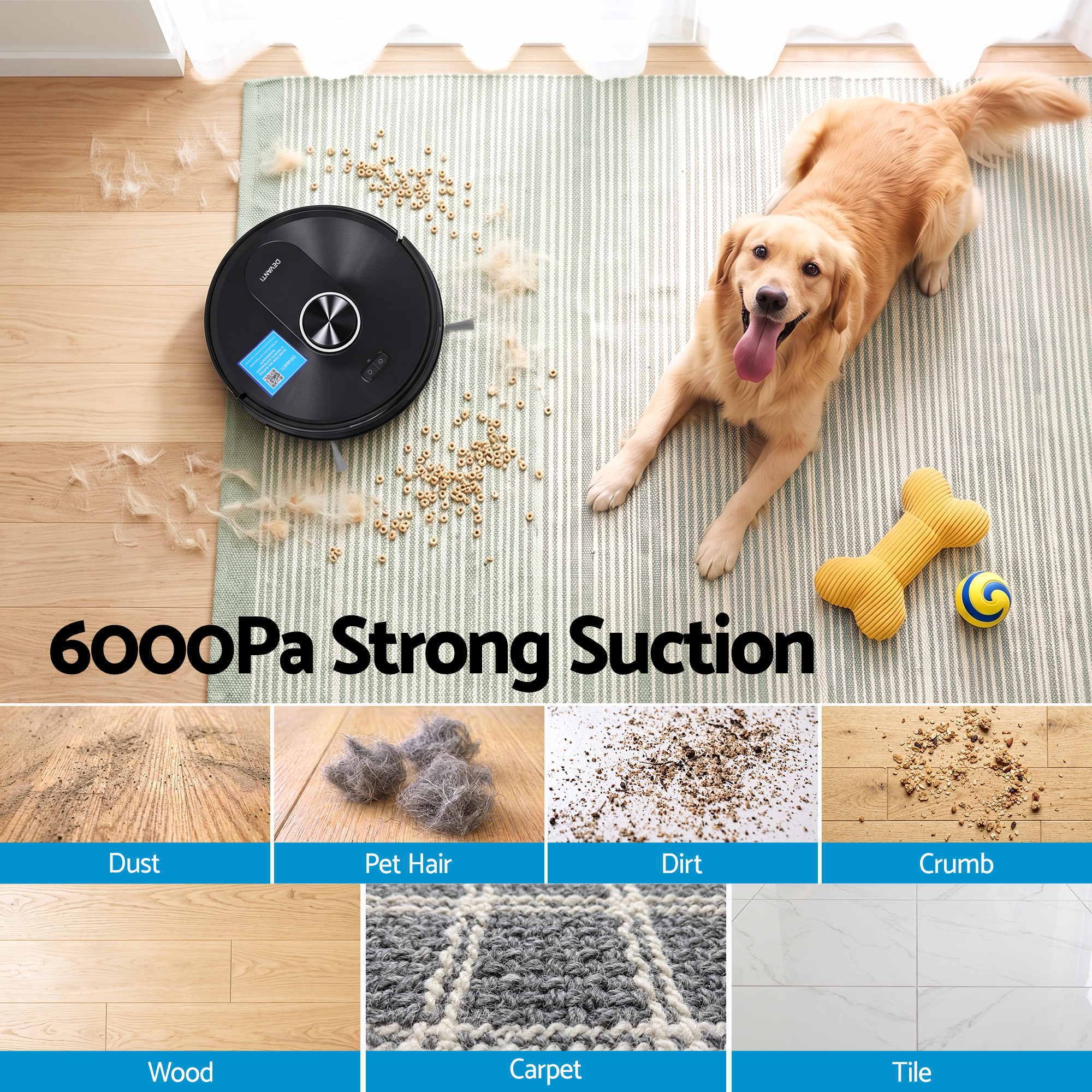 DEVANTI Robot Vacuum and Mop, APP Control 6000Pa LDS Laser 3-in-1 Cleaning — image 4