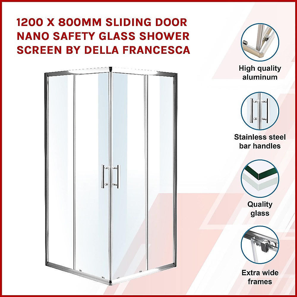1200 x 800mm Sliding Door Nano Safety Glass Shower Screen By Della Francesca โ image 3