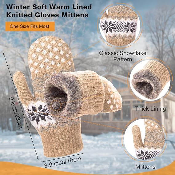 Pack of 3 pairs - Warm winter gloves for women - Extra thick - Knitted imitation - Suitable for cold winter weather (style E) — image 2