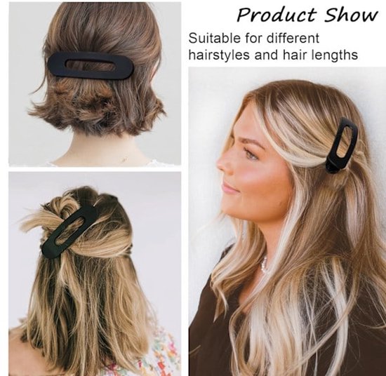 Black flat hair clips - Flat hair clips for women - Flat hair clips for thin and thick hair - Large flat hair clips 4-pack black โ image 2