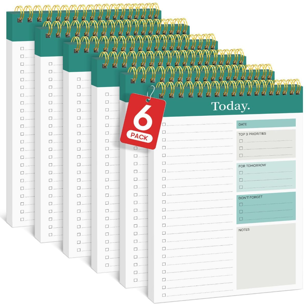 6Pack To Do List Notepad, Undated Daily Planner for Work and Goal Setting Greenery Sway, 52 Sheets, 9.8" x 6.5", Home and school, Daily Task Plannin