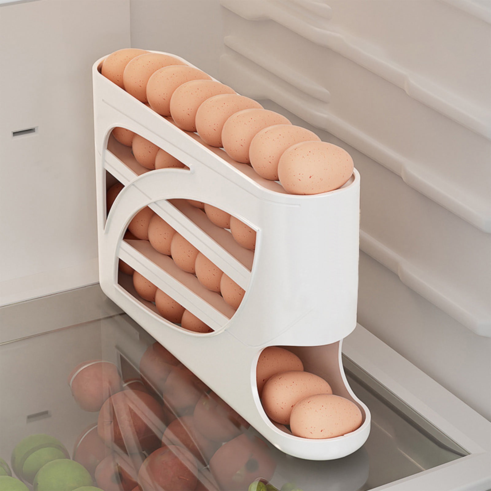 4 Tiers Egg Holder for Fridge, Automatic Scrolling Egg Rack Holder, Space-Saving Egg Dispenser Holder, Large Capacity Eggs Organizer Storage 30 Eggs for Fridge