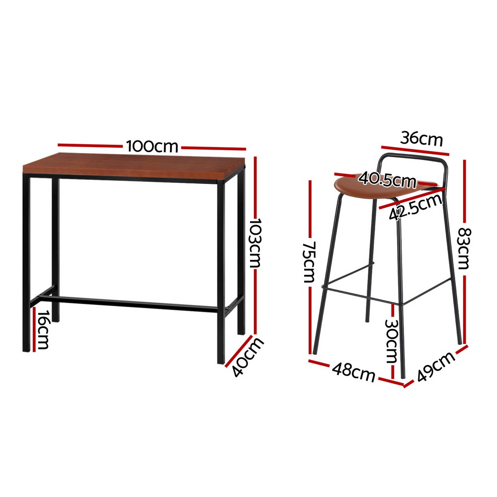 Artiss Bar Table and Stools Set Dining Desk Kitchen Chairs Cafe Pub — image 4