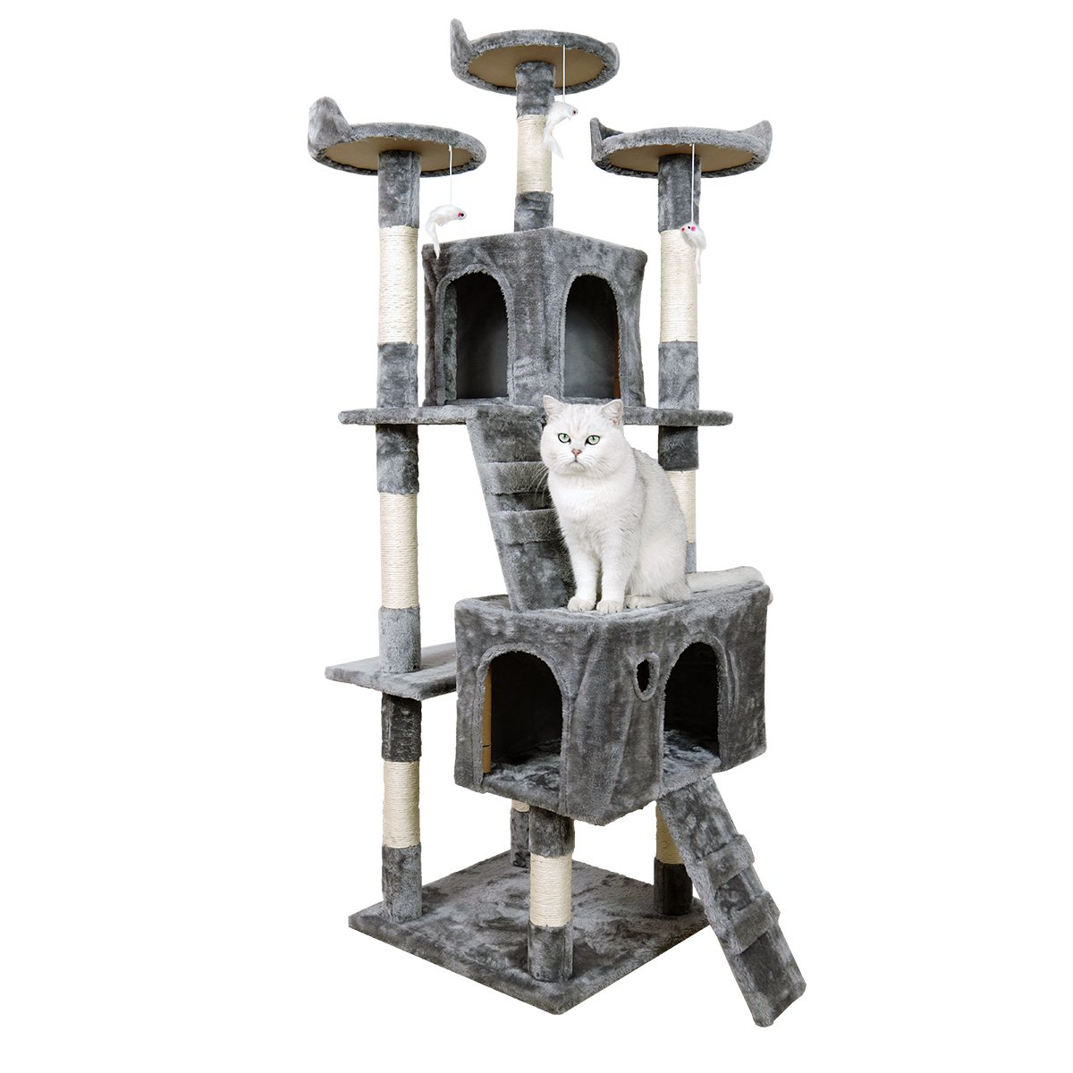 Furtastic 170cm Cat Tree Tower Scratching Post Multi-Level Condo Activity Centre with Cubbies & Ramps - Silver Grey