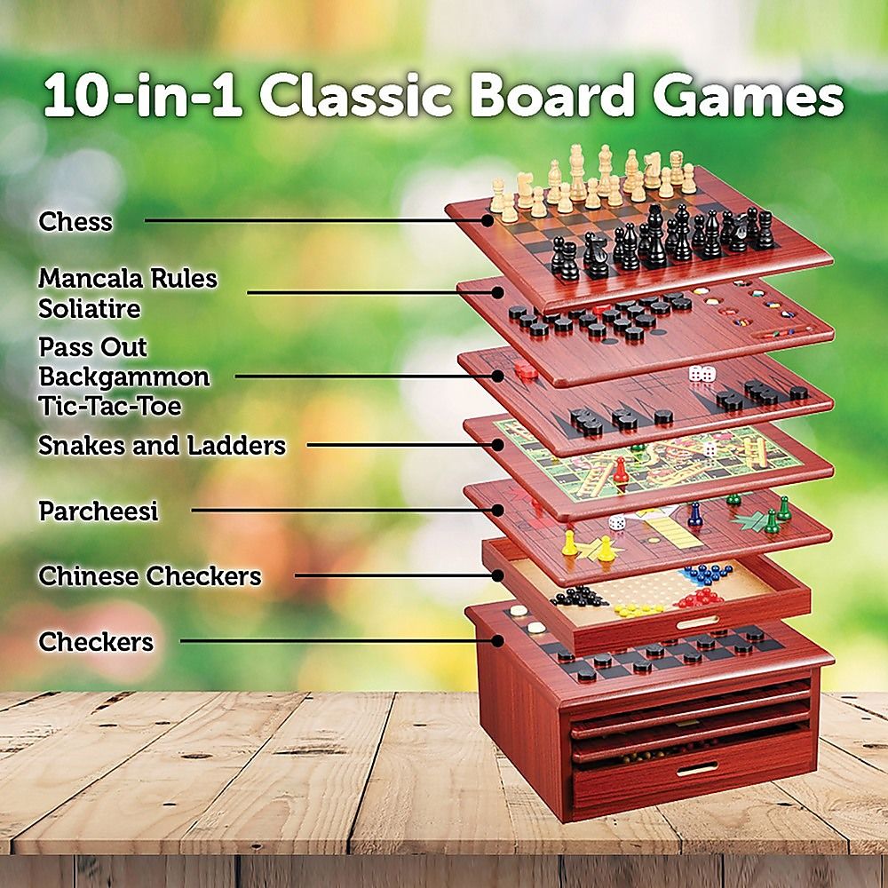 10 in 1 Wooden Chess Board Games Slide Out Checkers House Unit Set โ image 4