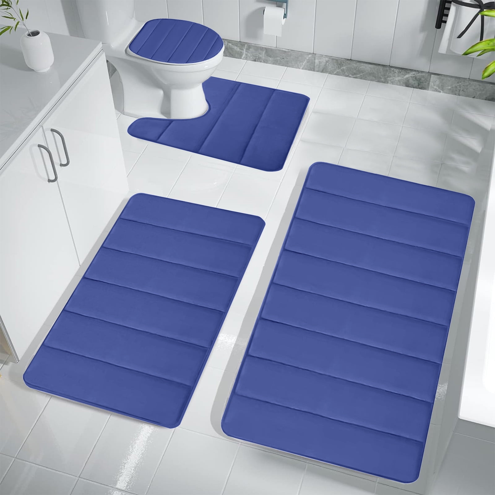 Memory Foam Toilet Rug, Non-Slip Bathroom Rugs, Toilet Rugs U Shaped Washable, Commode Contour Rug, Soft Comfortable Super Water Absorption #4_Blue — image 5