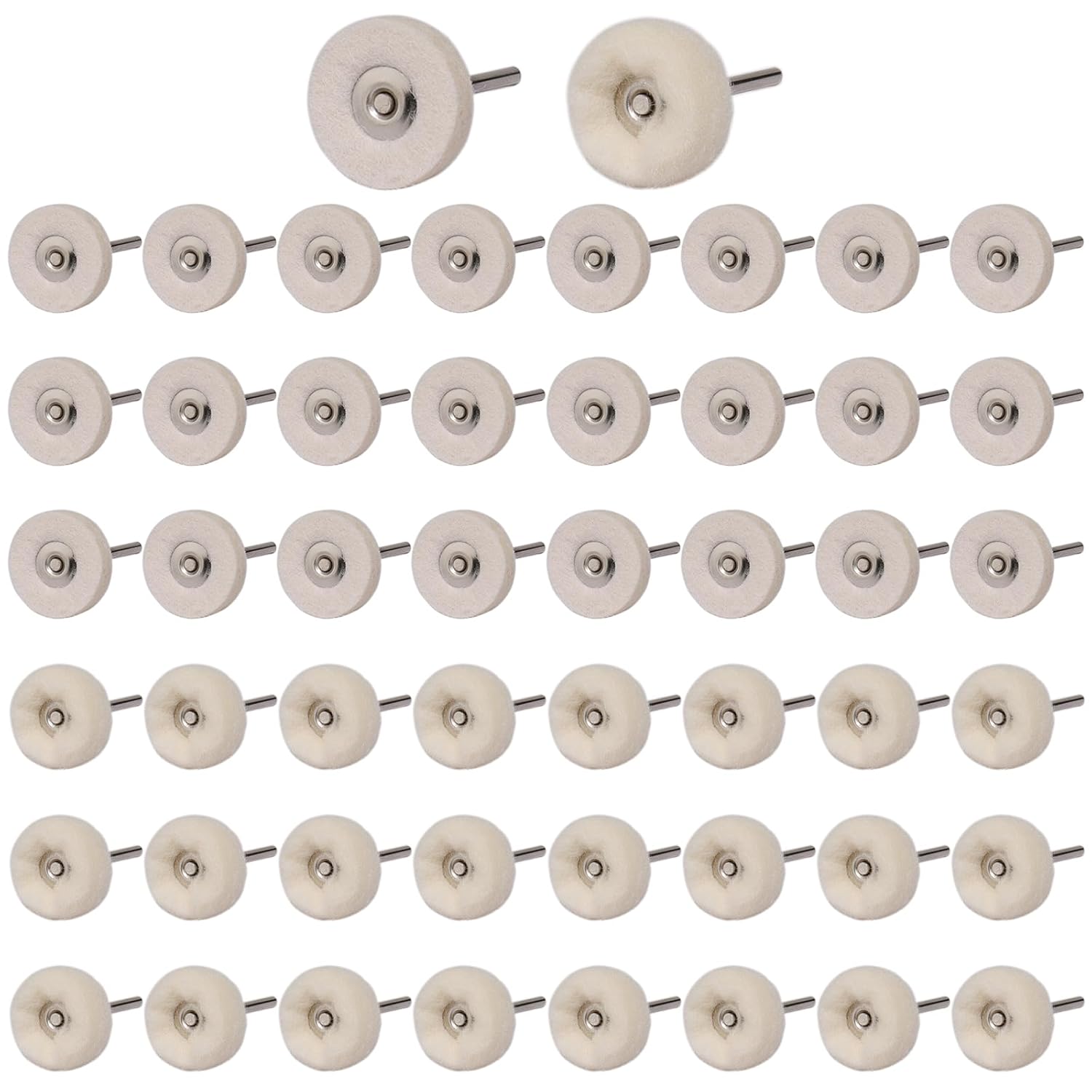 50 PCS 1 Inch Wool Felt Polishing Accessory Kits, 25 Each Spherical/Flat Buffing Wheels for Proxxon Dremel Rotary Tool - 1/8" Shank