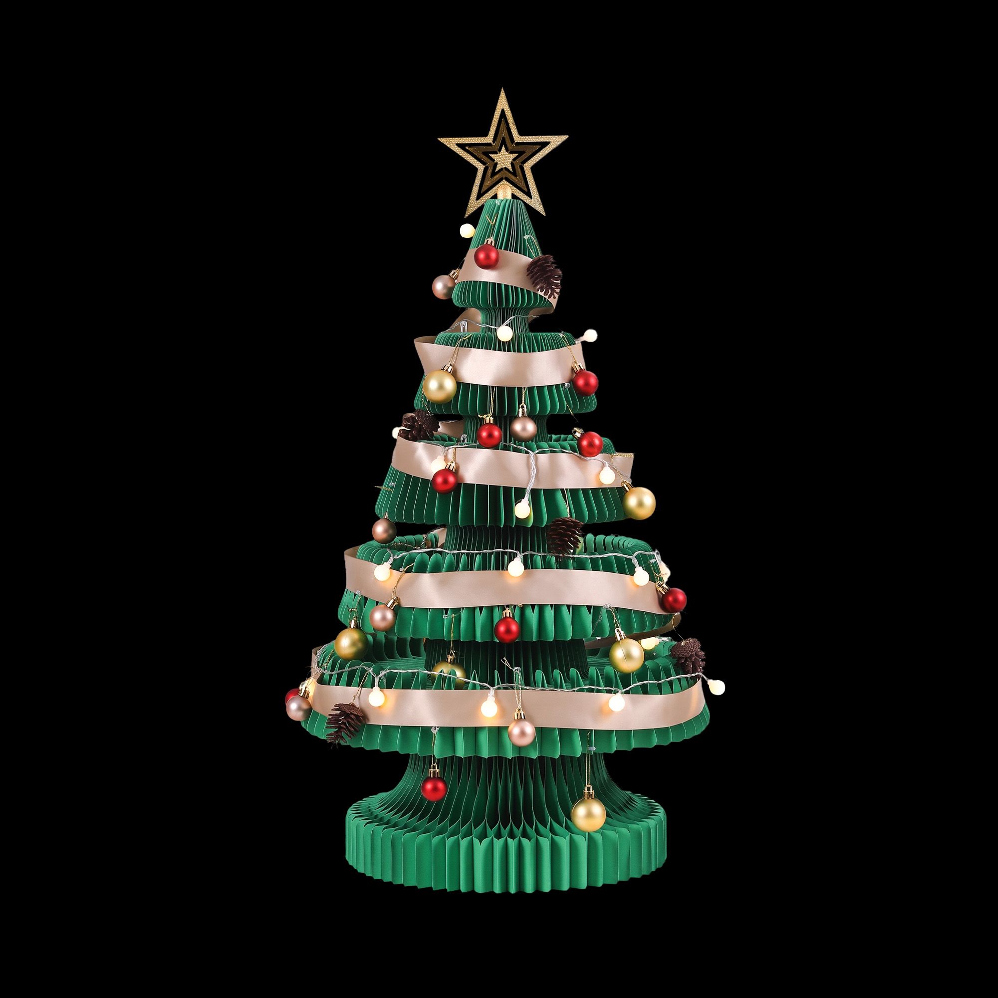 Jingle Jollys Paper Christmas Tree 87CM w/ Star Topper LEDs Xmas Decorations Kit Home Office Green — image 2