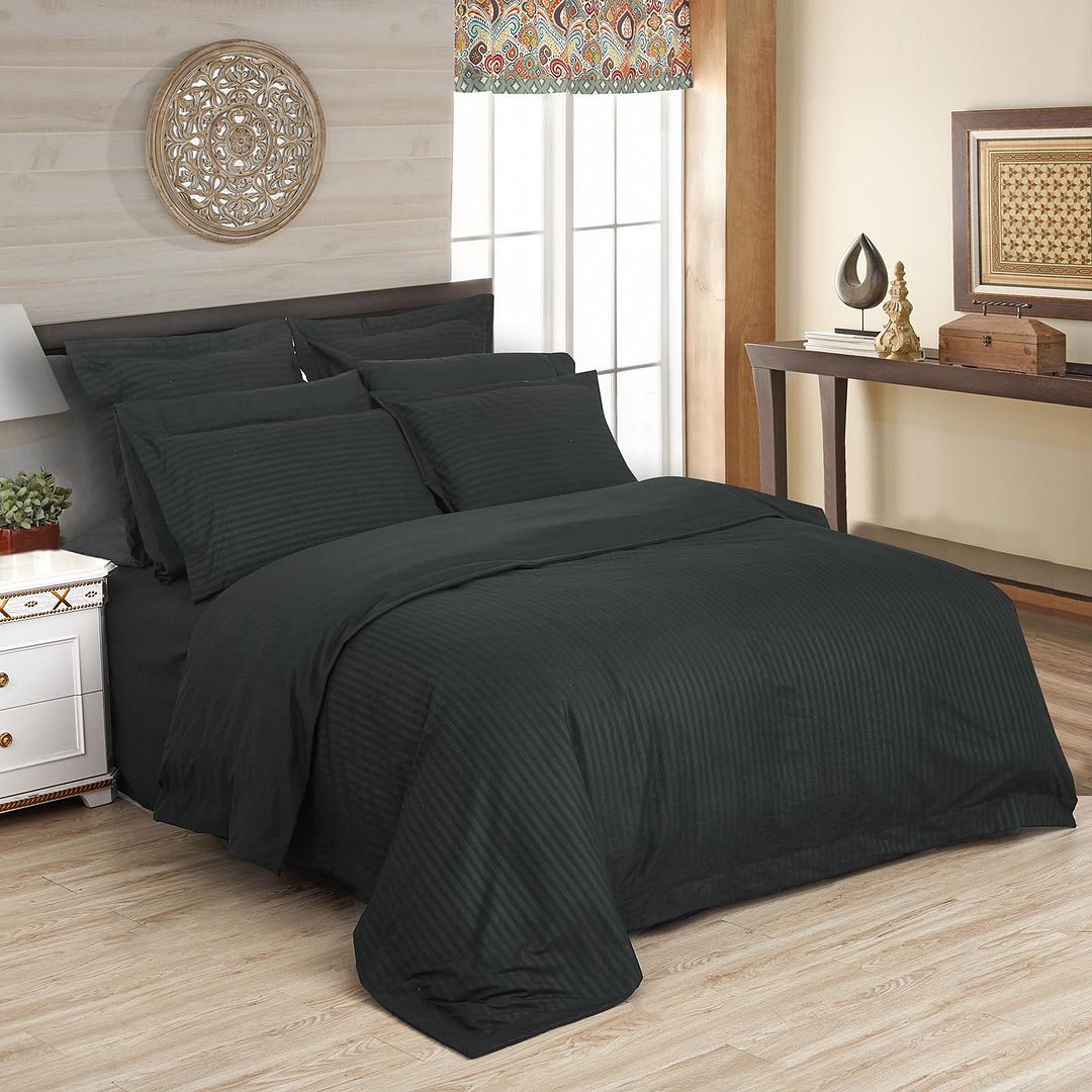 1000TC Ultra Soft Striped King Size Charcoal Duvet Quilt Cover Set — image 2