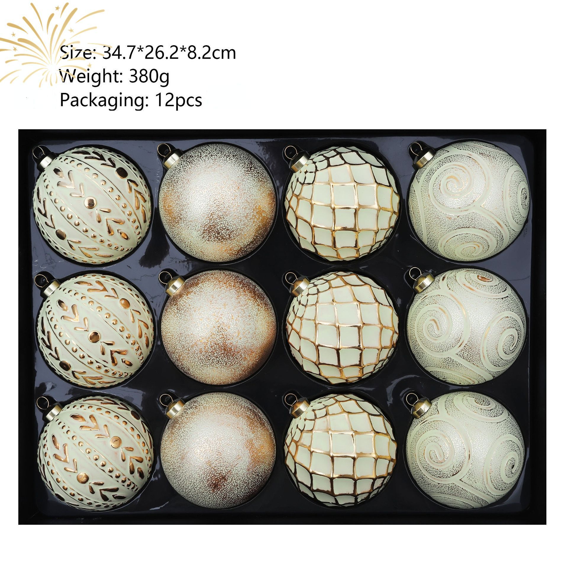 12-Piece Dopamine Christmas Ball Gift Set: 8cm polystyrene, shatterproof and durable, macaron-colored with painted gold foil textures, light luxury and
