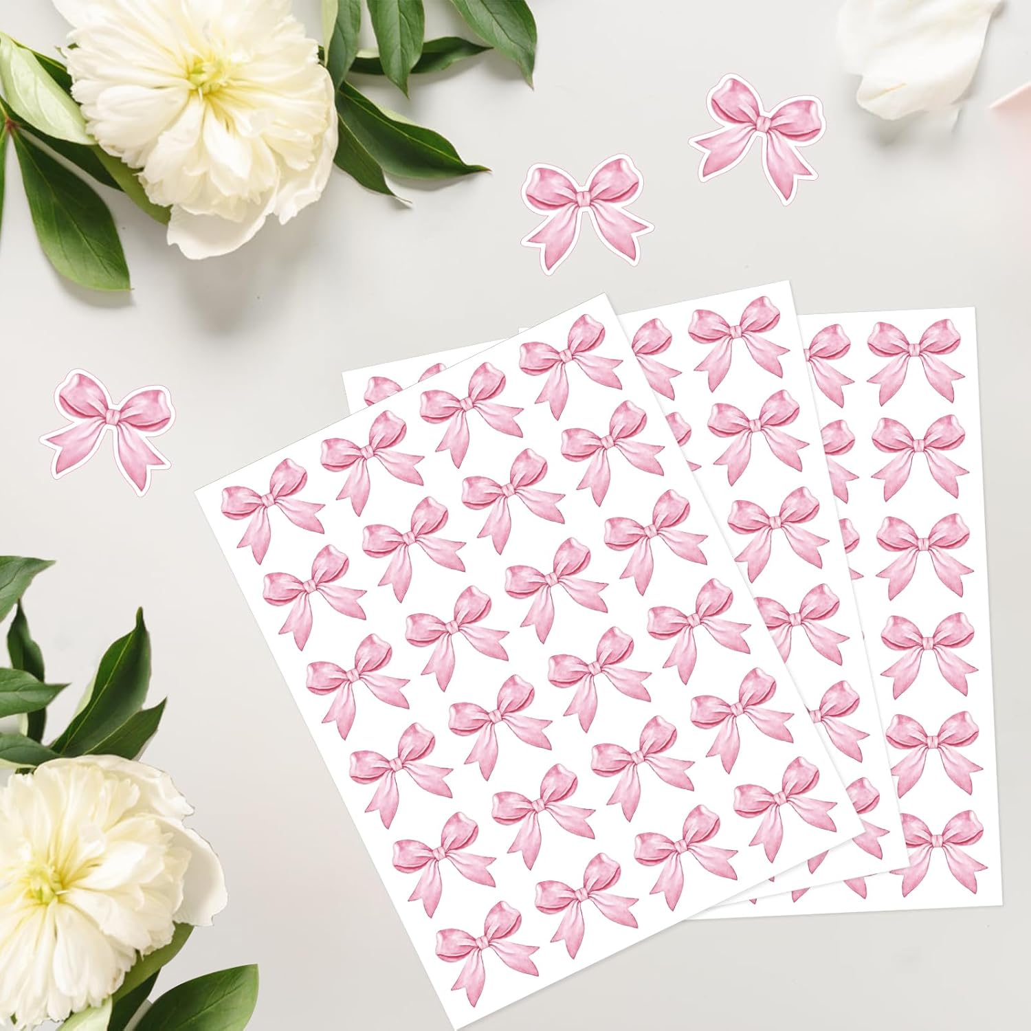 Pink Bow Stickers - Coquette Bows Stickers 480Pcs Valentines Day Bow Sticker Self Adhesive Cute Watercolor Bowknot Girly Sticker for Water Bottle Envelope Seal โ image 4