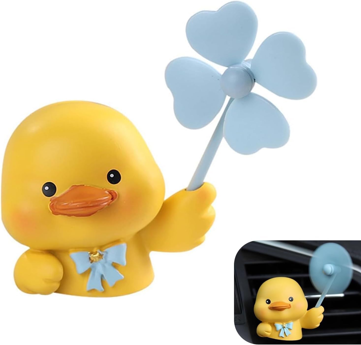 Car Air Vent Clip, 3D Stereo Cartoon Duck Decoration with Rotating Windmill, Cute Creative Dashboard Fan Outlet Trim with Adjustable Back Clip, Universal